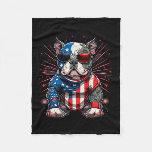Of July Patriotic American Bully Dog Us Flag  Fleece Blanket