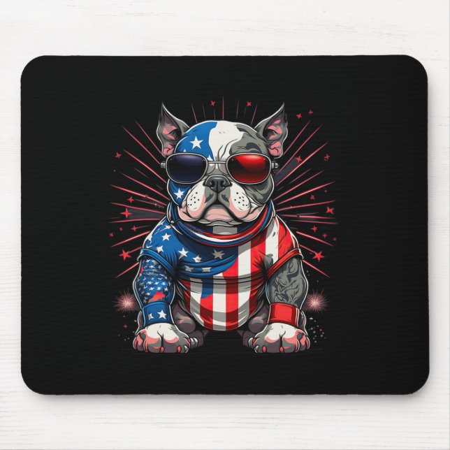 Of July Patriotic American Bully Dog Us Flag  Mouse Pad (Front)