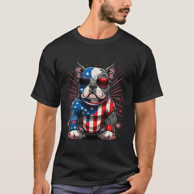 Of July Patriotic American Bully Dog Us Flag  T-Shirt (Front)