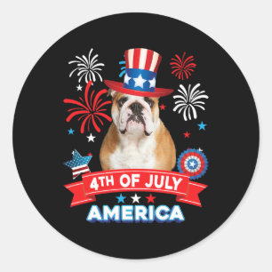 Of July Patriotic Day English Bulldog Dog Independ Classic Round Sticker