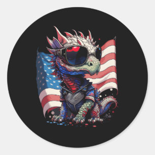 Of July Patriotic Dragon Us Flag  Classic Round Sticker