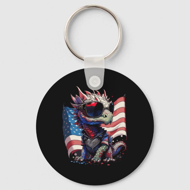 Of July Patriotic Dragon Us Flag  Key Ring (Front)
