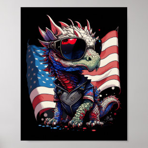 Of July Patriotic Dragon Us Flag  Poster