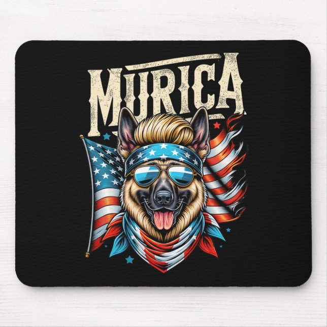 Of July Patriotic Funny German Shepherd July 4th U Mouse Pad (Front)
