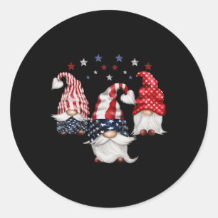 Of July Patriotic Gnomes Funny Cute American Usa F Classic Round Sticker