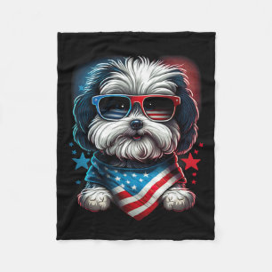 Of July Patriotic Havanese Dog Us Flag  Fleece Blanket