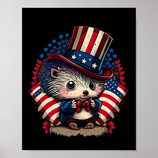 Of July Patriotic Hedgehog Us Flag  Poster (Front)