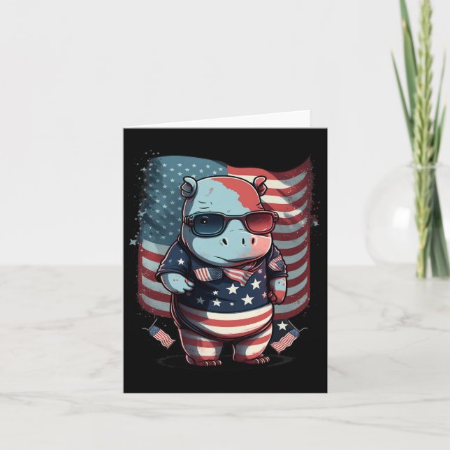 Of July Patriotic Hippo Us Flag  Card (Front)