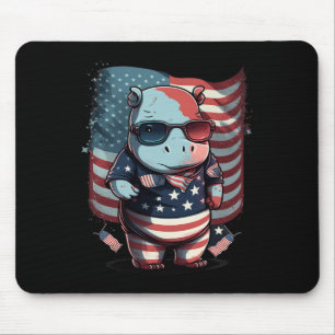 Of July Patriotic Hippo Us Flag  Mouse Pad