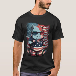 Of July Patriotic Hippo Us Flag  T-Shirt