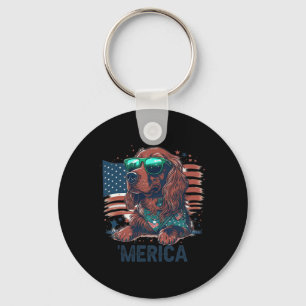 Of July Patriotic Irish Setter Dog Merica Key Ring