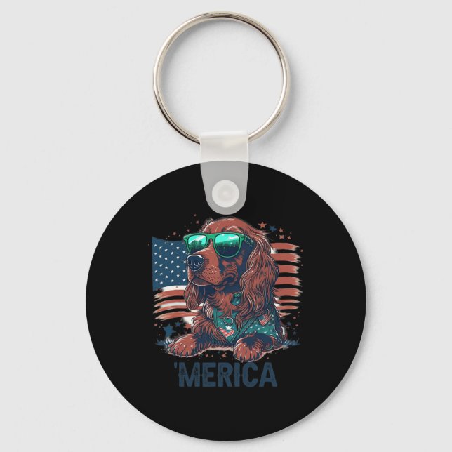 Of July Patriotic Irish Setter Dog Merica  Key Ring (Front)