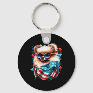 Of July Patriotic Pomeranian Dog Us Flag  Key Ring