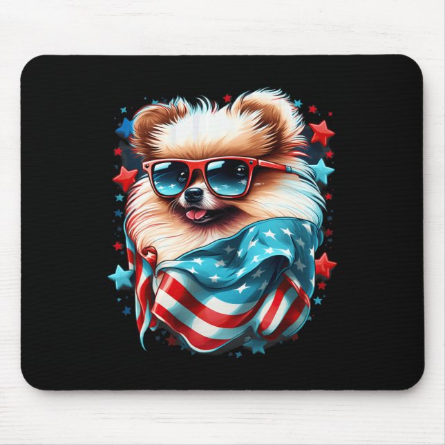 Of July Patriotic Pomeranian Dog Us Flag  Mouse Pad (Front)