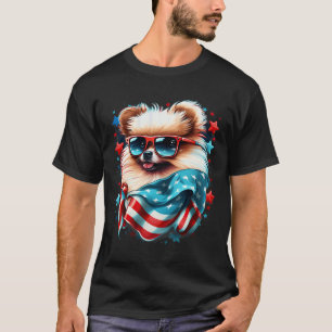Of July Patriotic Pomeranian Dog Us Flag  T-Shirt
