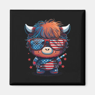 Of July Patriotic Scottish Highland Cow Us Flag Magnet