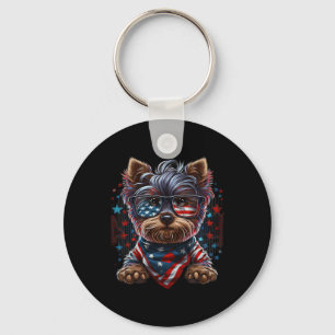 Of July Patriotic Yorkie Dog Us Flag  Key Ring