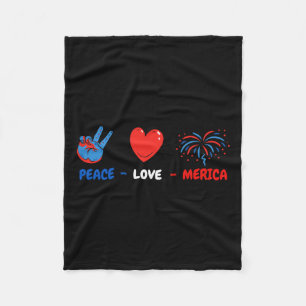 Of July Peace Love Merica Fleece Blanket