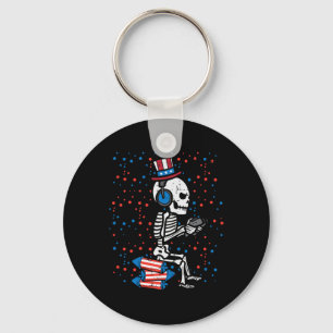 Of July Skeleton Gamer Funny America Boys Kids Men Key Ring