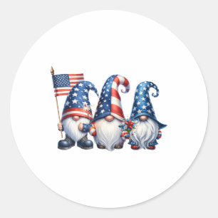 Of July Usa Flag Gnomes Patriot Independence Day A Classic Round Sticker