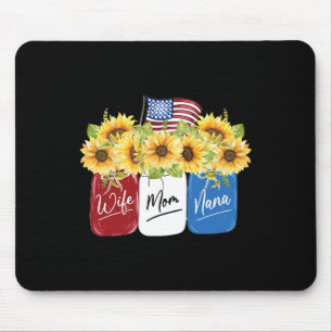Of July Wife Mum Nana Sunflower With American Flag Mouse Pad
