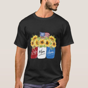 Of July Wife Mum Nana Sunflower With American Flag T-Shirt