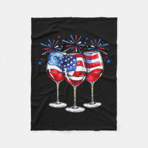 Of July Wine Gles Patriotic Red White Blue Usa Fla Fleece Blanket