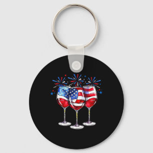 Of July Wine Gles Patriotic Red White Blue Usa Fla Key Ring