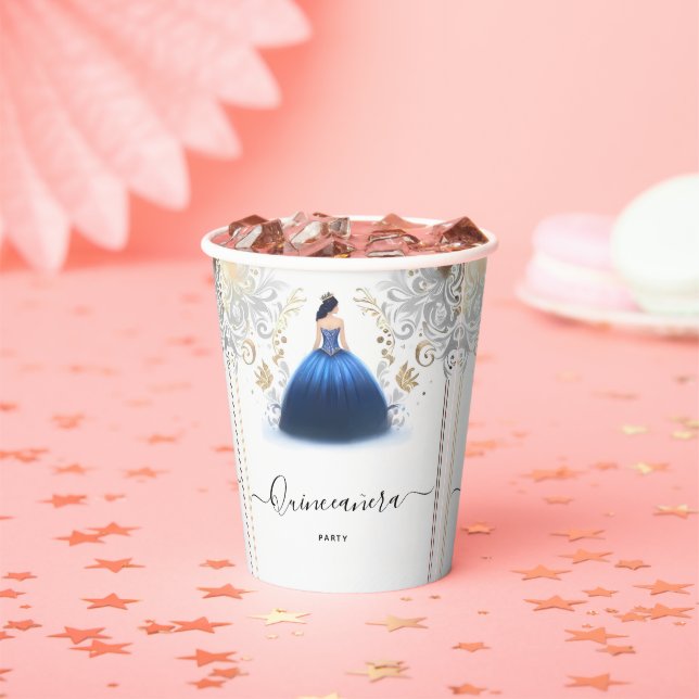 Of Ombre ivory Ice Sky Gold Royal Blue Quinceanera Paper Cups (Insitu)
