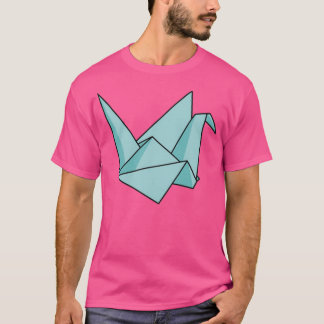 of Origami bird paper crane simple line art Blue T-Shirt
