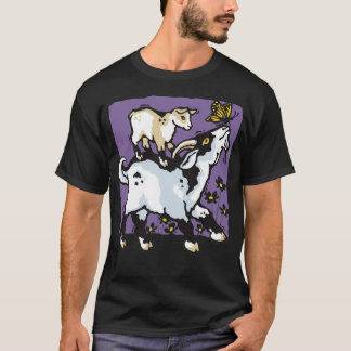 of Pygmy Goats and Butterfly on Purple  T-Shirt
