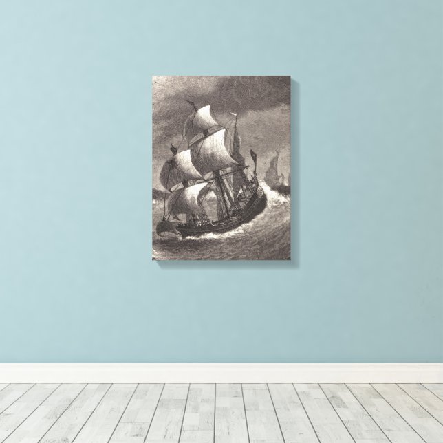 Of Pyrate Galleys Warping Down, Ingelow Canvas Print (Insitu(Wood Floor))