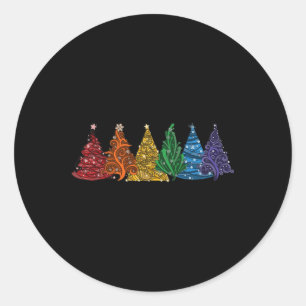 Of Six Lgbtq Pride Rainbow Christmas Trees Vector  Classic Round Sticker