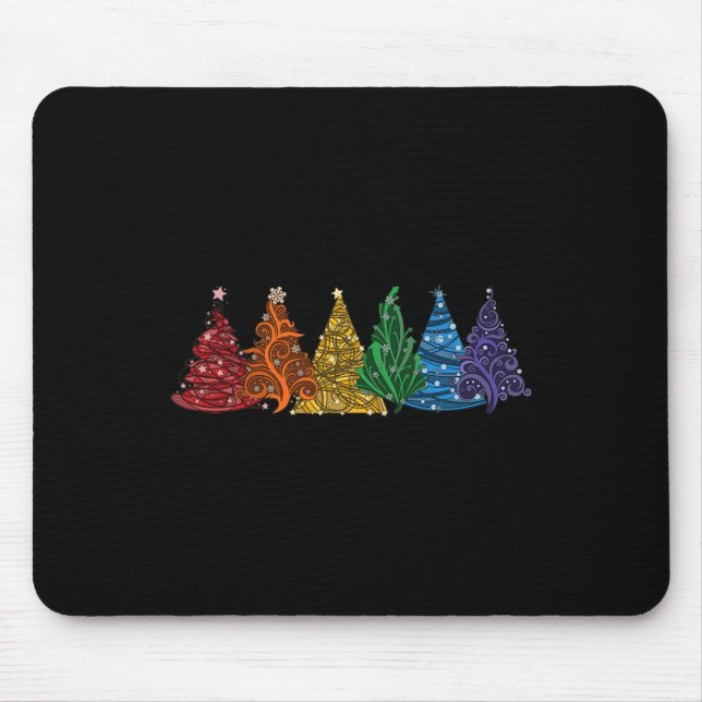Of Six Lgbtq Pride Rainbow Christmas Trees Vector  Mouse Pad (Front)