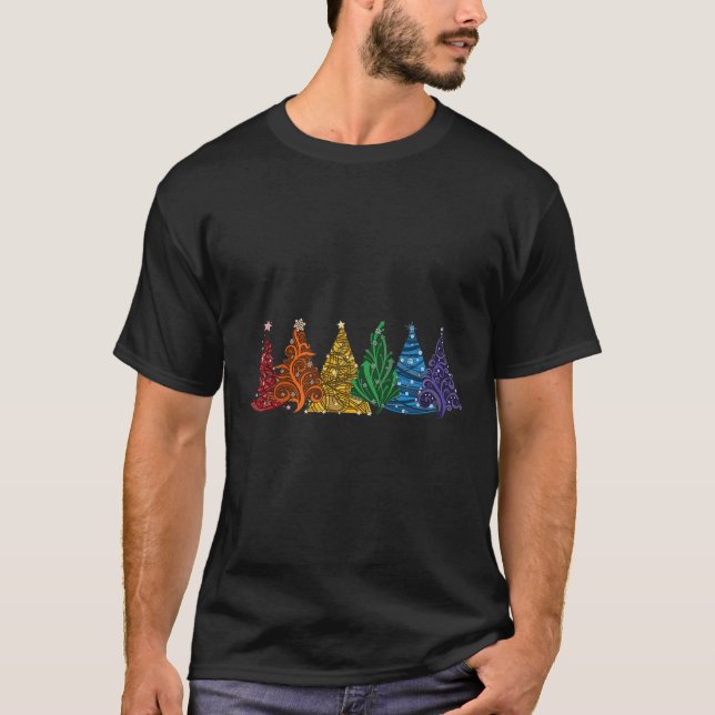Of Six Lgbtq Pride Rainbow Christmas Trees Vector  T-Shirt (Front)