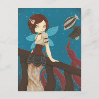 Of Sky - Steampunk fairy airship Postcard
