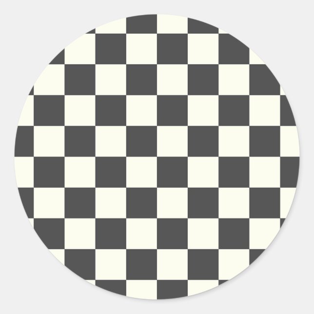 Off Black and Off White Chequerboard Classic Round Sticker (Front)