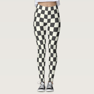Off Black and Off White Chequerboard Leggings