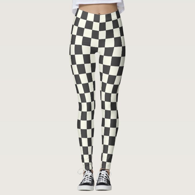 Off Black and Off White Chequerboard Leggings (Front)