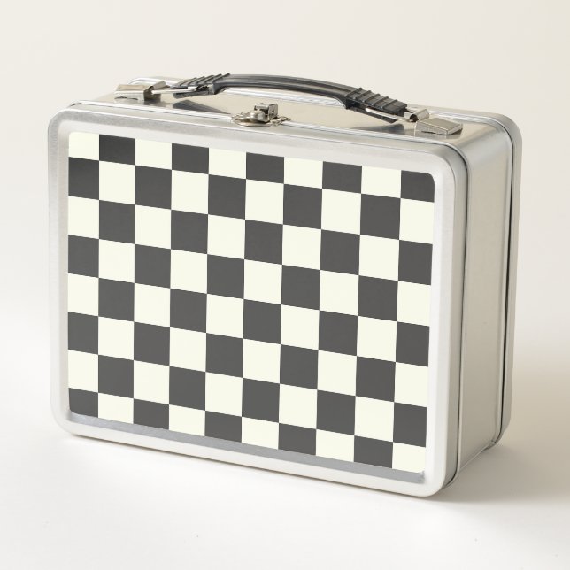 Off Black and Off White Chequerboard Metal Lunch Box (Front)