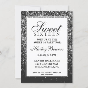 Off Black Glitter Fab Sweet Sixteen Invitation