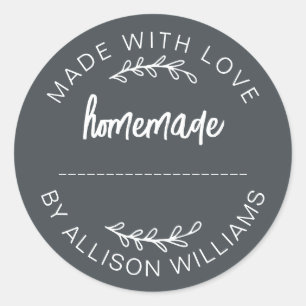Off-Black Made With Love Homemade Food Jar  Classic Round Sticker