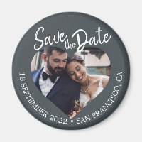 Off-Black Photo Modern Script Save the Date
