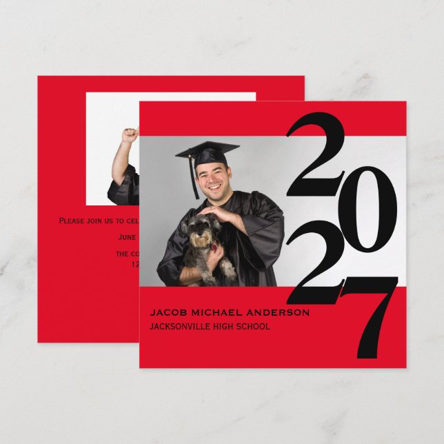 Off Centre Large Numbers - Graduation Announcement (Front/Back)