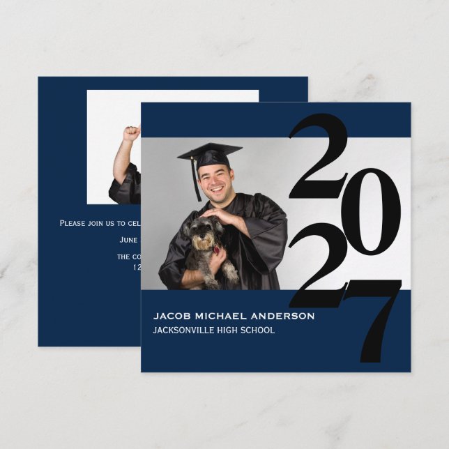 Off Centre Large Numbers - Graduation Announcement (Front/Back)