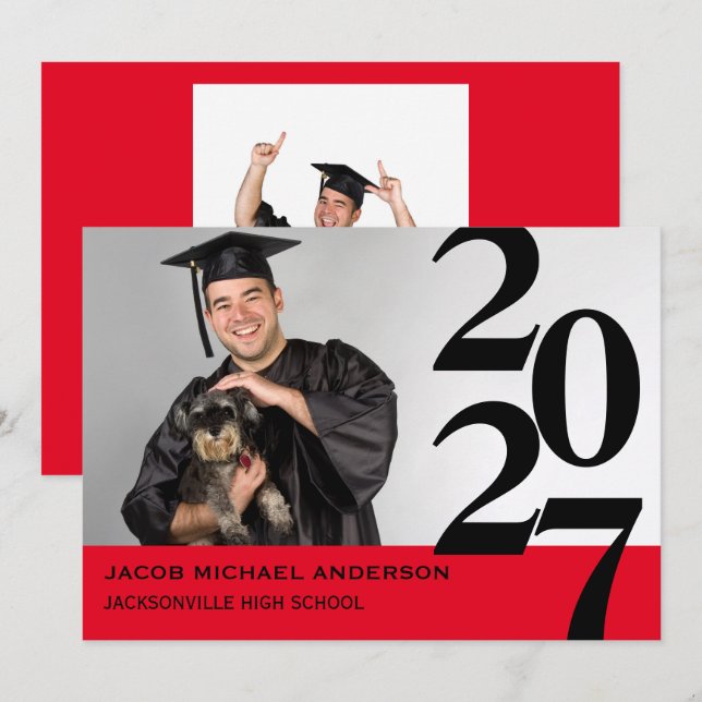 Off Centre Large Numbers - Graduation Announcement (Front/Back)