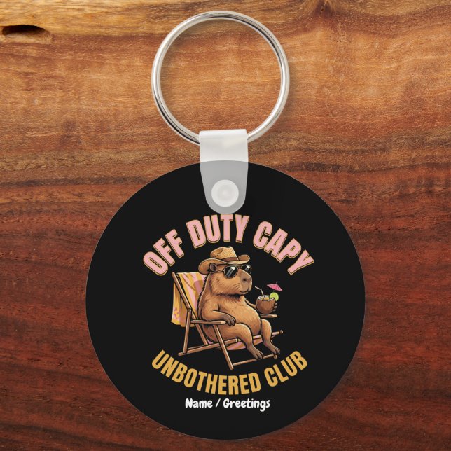 Off Duty Capybara Unbothered Club Retro Beach Art Key Ring (Front)