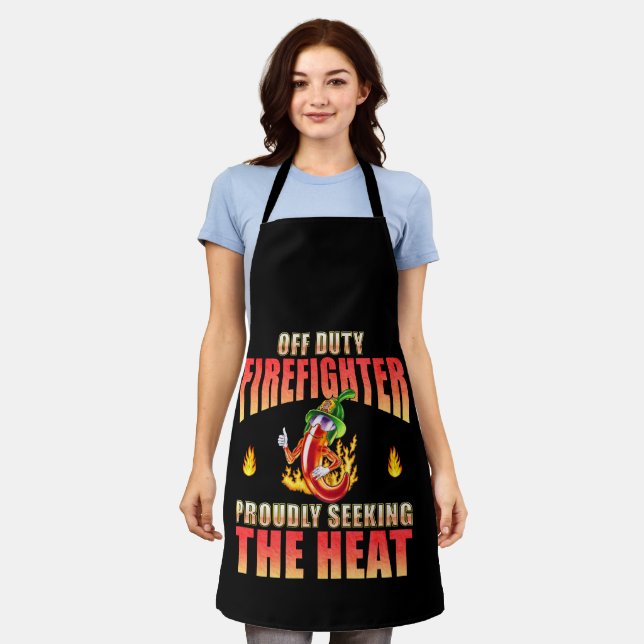 Off Duty Firefighter Chilli Proudly Seeking Heat Apron (Worn)