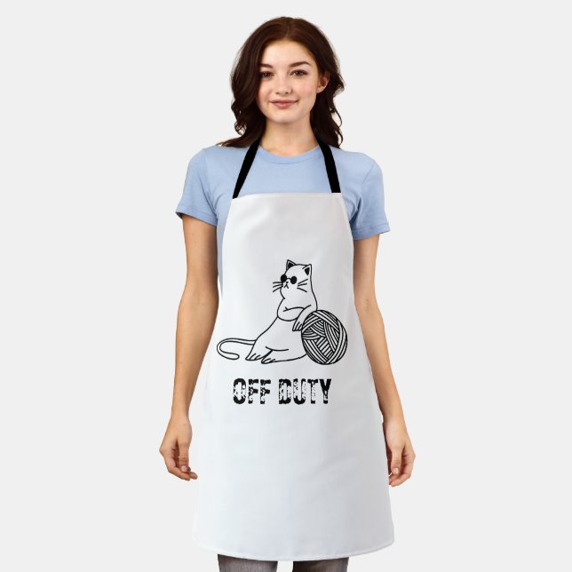 Off Duty Lazy Cat - Cute and Funny Bored Cat Two-T Apron (Worn)