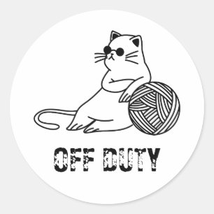 Off Duty Lazy Cat - Cute and Funny Bored Cat Two-T Classic Round Sticker